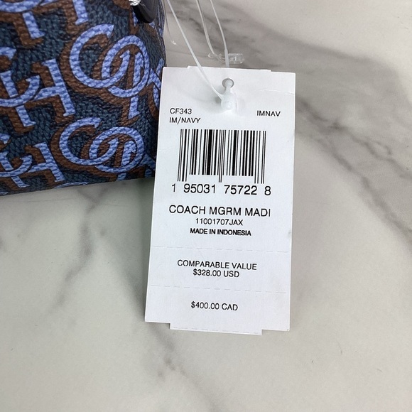 COACH MADI BLUE SMALL MONOGRAM CROSSBODY GOLD NWT - Picture 14 of 15